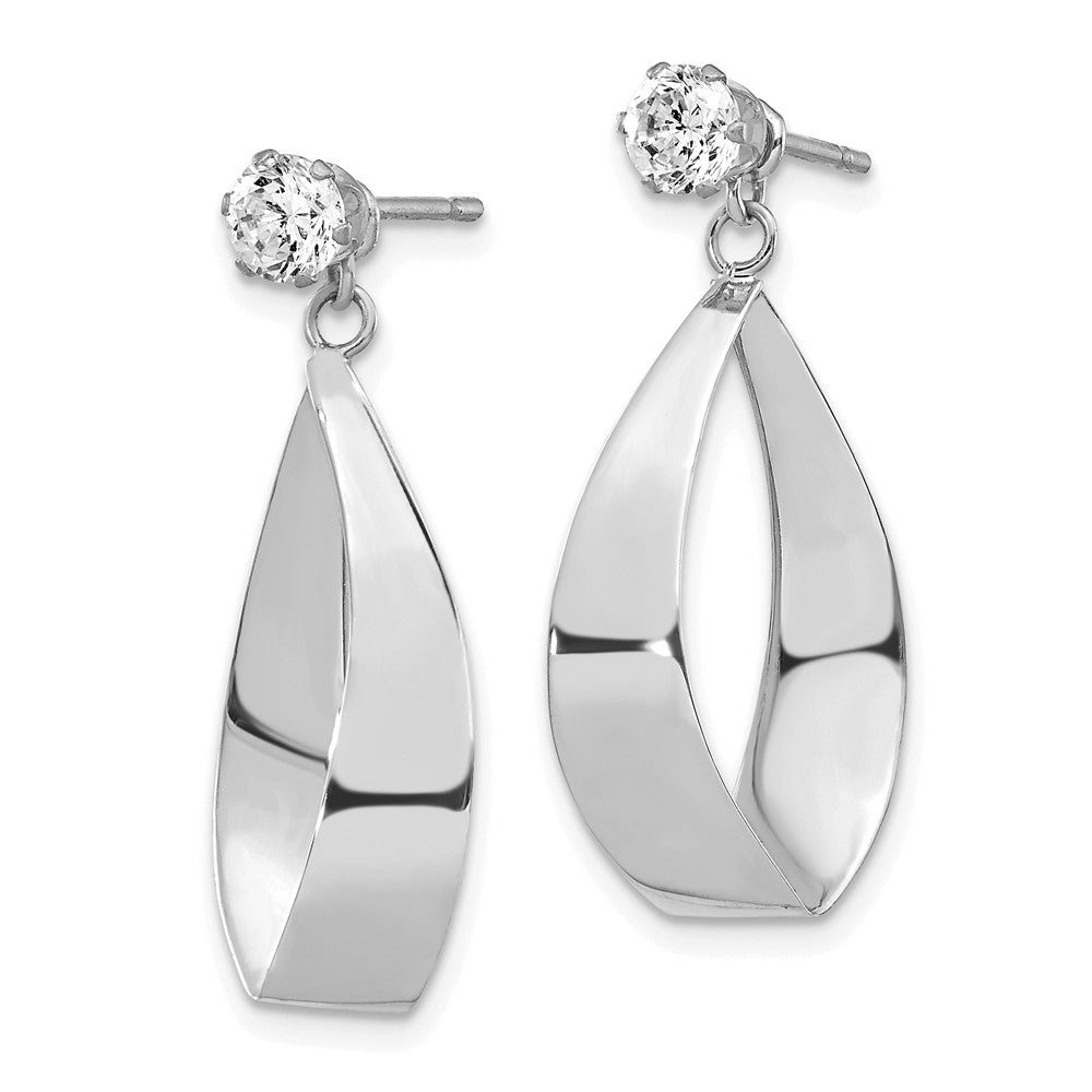 14k White Gold 11 mm Polished Oval Dangle with CZ Stud Earring Jackets (1.4 grams)