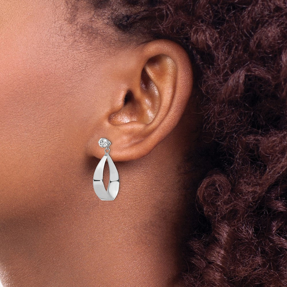 14k White Gold 11 mm Polished Oval Dangle with CZ Stud Earring Jackets (1.4 grams)