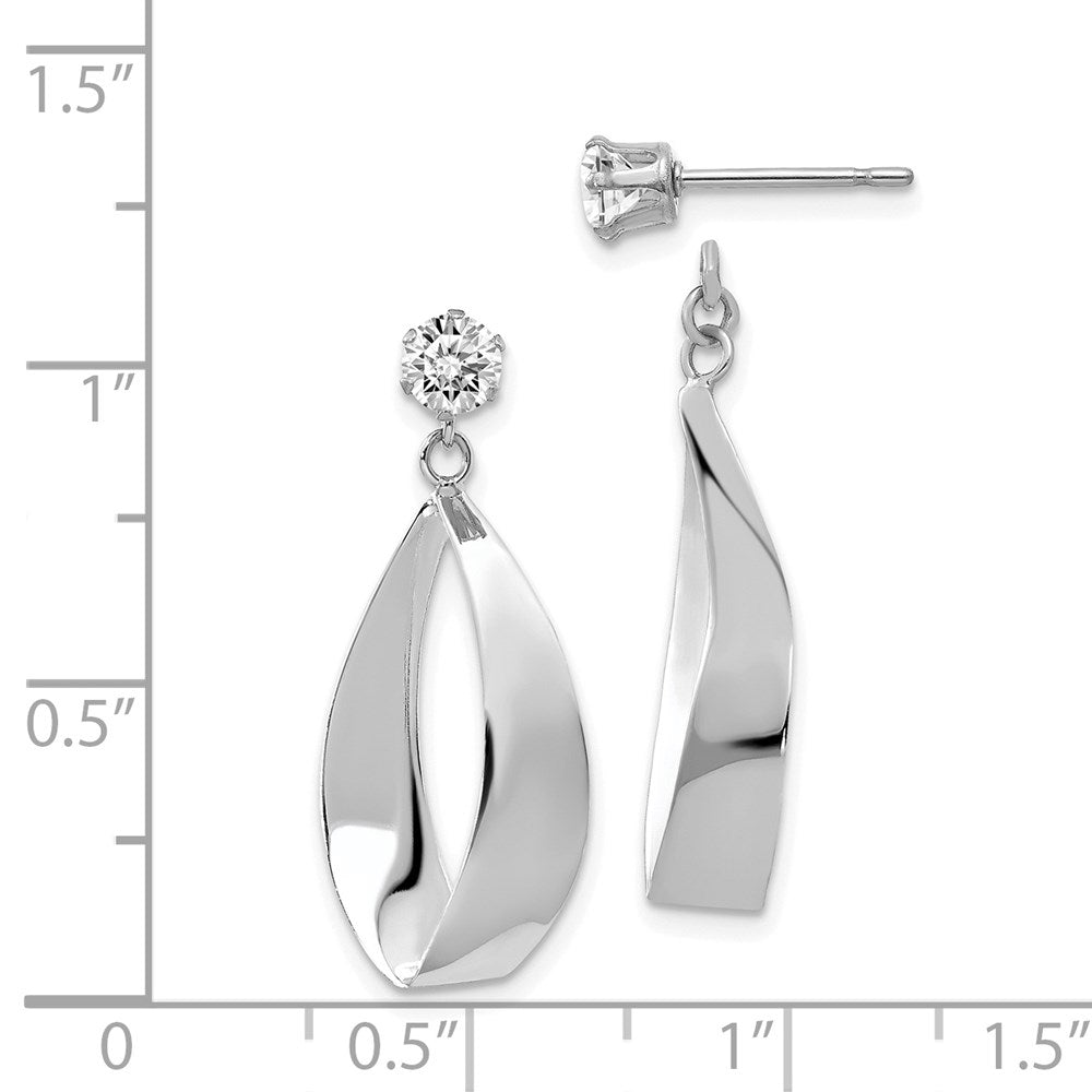 14k White Gold 11 mm Polished Oval Dangle with CZ Stud Earring Jackets (1.4 grams)