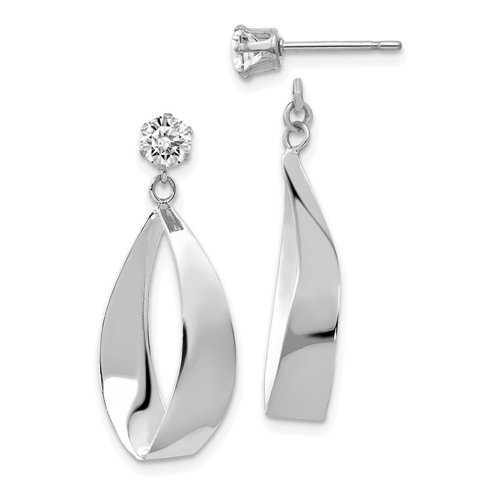 14k White Gold 11 mm Polished Oval Dangle with CZ Stud Earring Jackets (1.4 grams)
