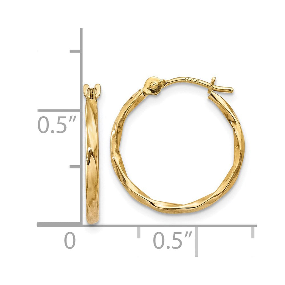 14k Yellow Gold 15 mm Twist Hoop Earrings (0.52 grams)