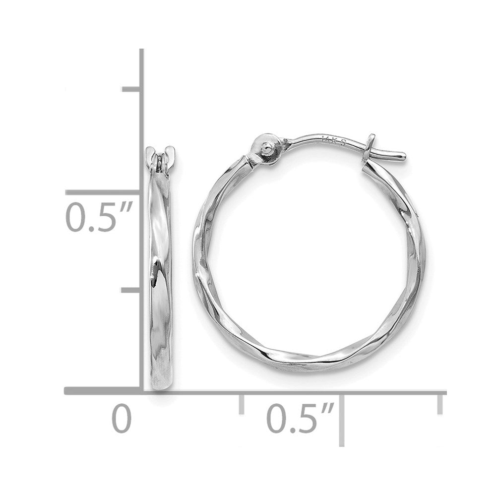 14k White Gold 15 mm Twisted Hoop Earrings (0.39 grams)