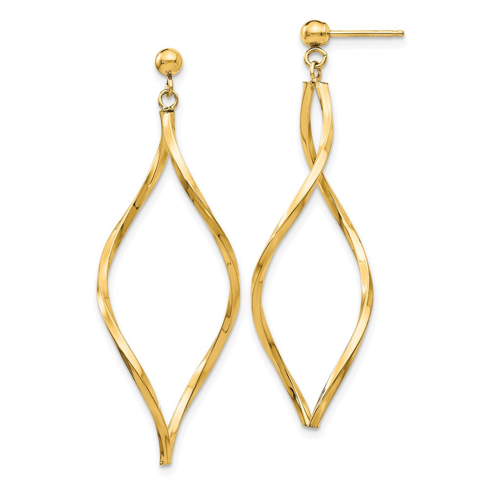14k Yellow Gold 13 mm Twisted Post Dangle Earrings (1.04 grams)