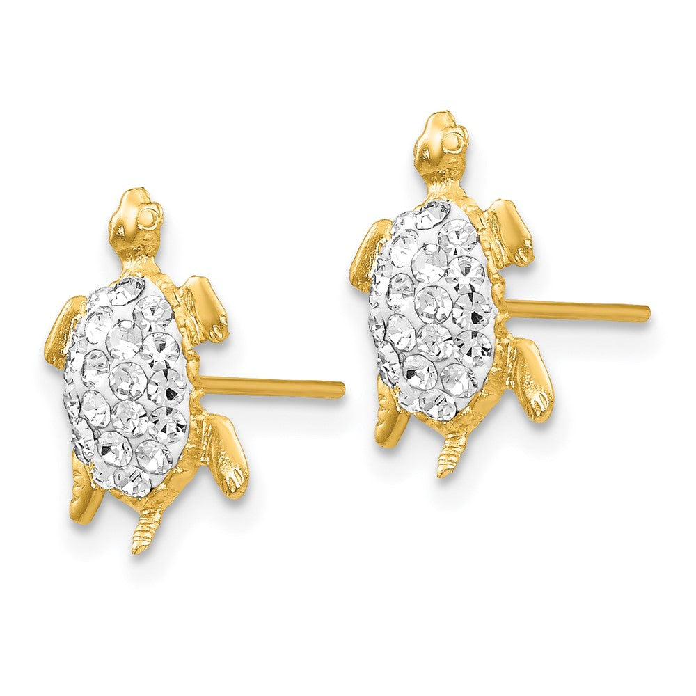 14k Yellow Gold 9 mm Crystal White Turtle Post Earrings