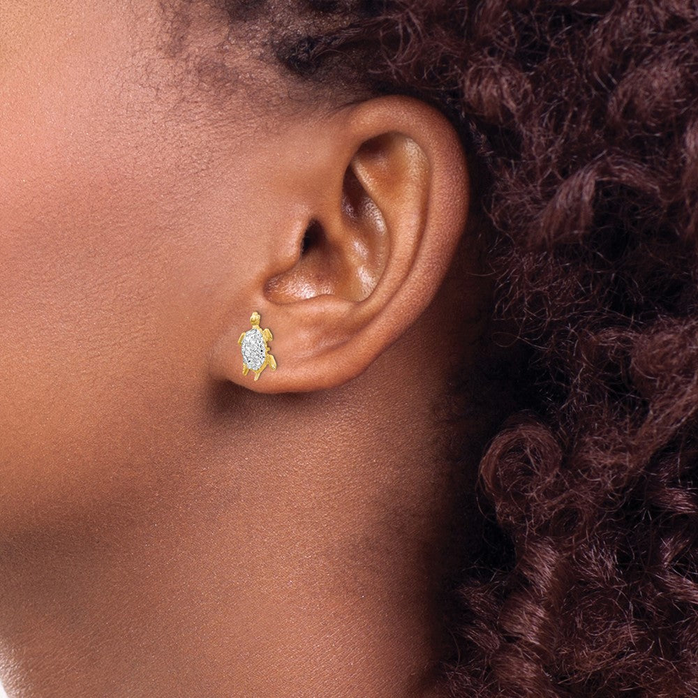 14k Yellow Gold 9 mm Crystal White Turtle Post Earrings