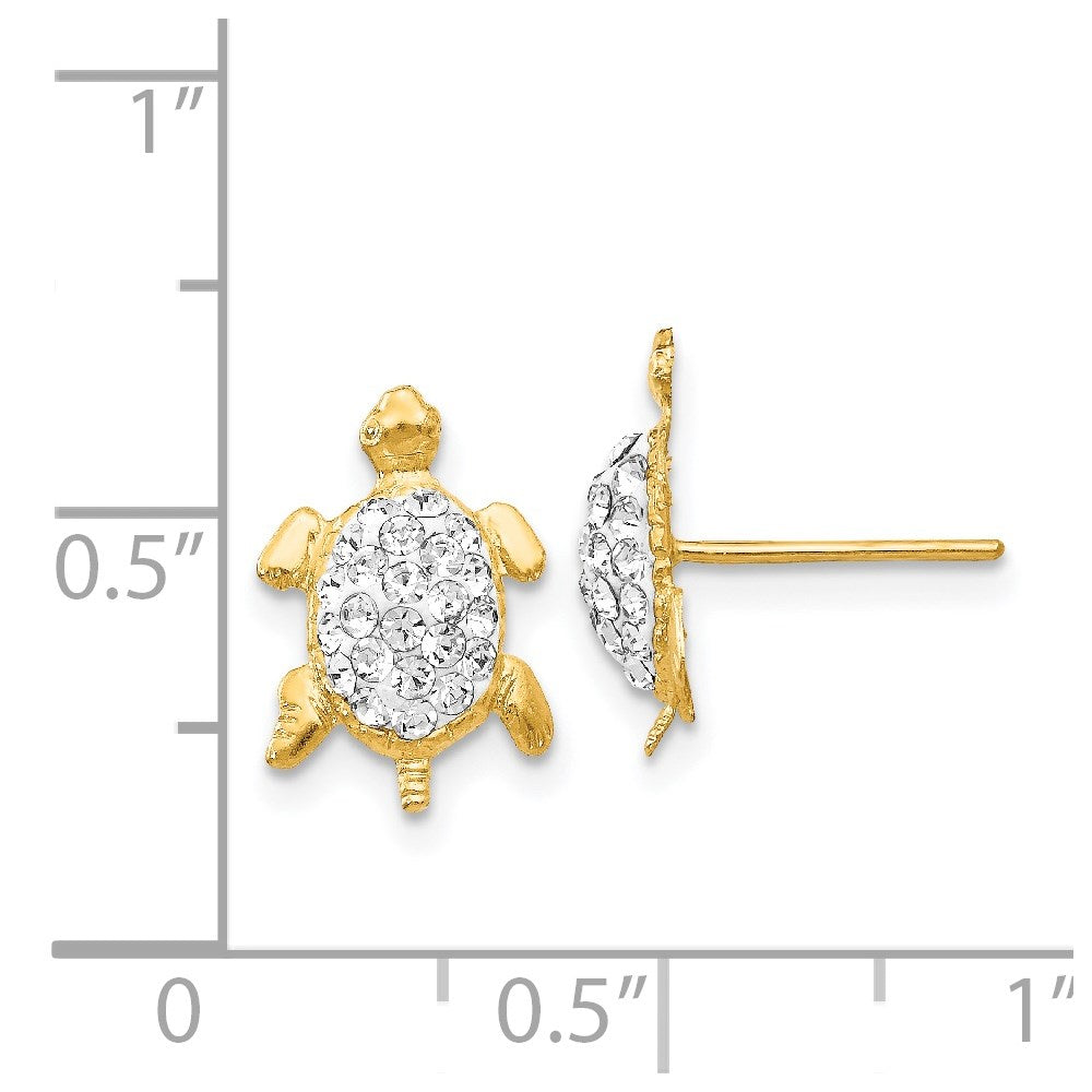 14k Yellow Gold 9 mm Crystal White Turtle Post Earrings