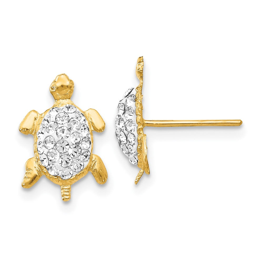 14k Yellow Gold 9 mm Crystal White Turtle Post Earrings