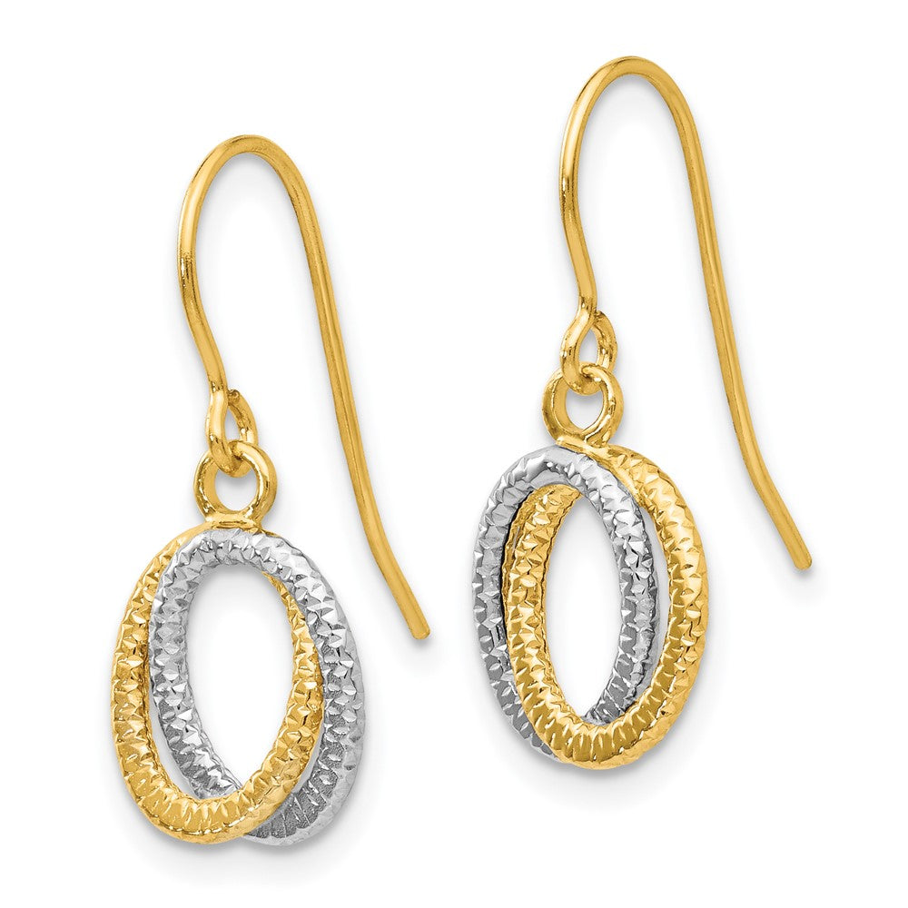 14k Two-tone 9 mm Textured Fancy Dangle Earrings (0.88 grams)