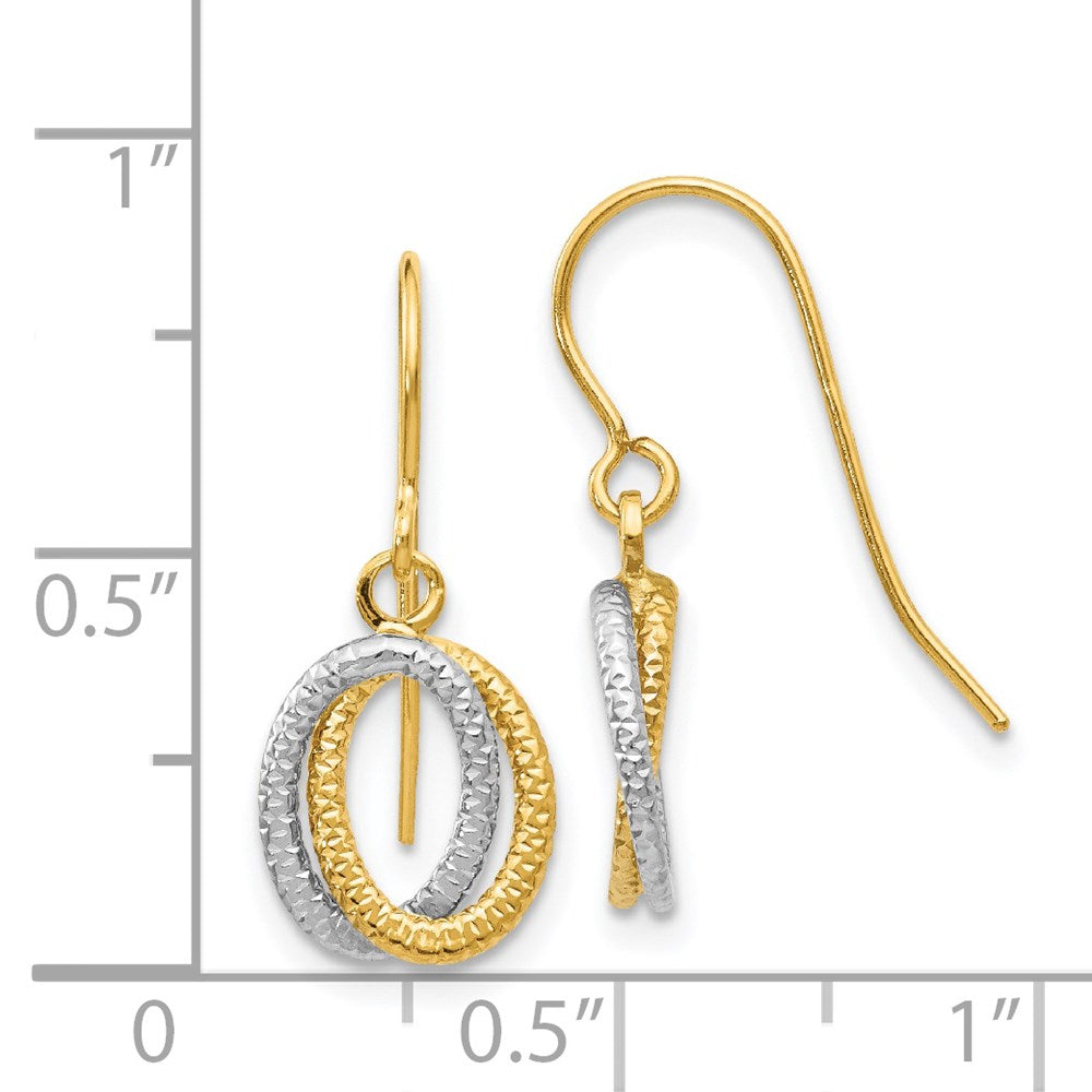 14k Two-tone 9 mm Textured Fancy Dangle Earrings (0.88 grams)