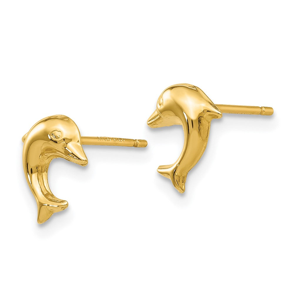 14k Yellow Gold 8 mm Small Dolphin Post Earrings (0.4 grams)