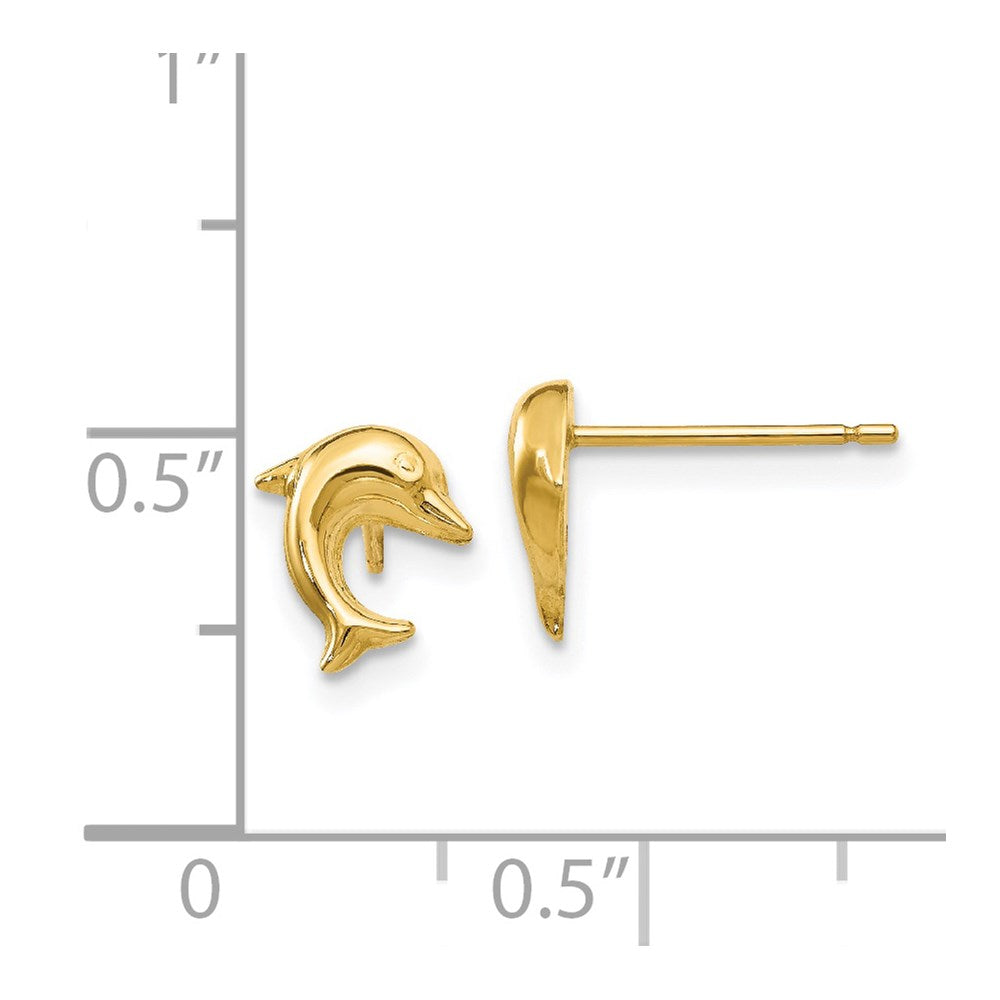 14k Yellow Gold 8 mm Small Dolphin Post Earrings (0.4 grams)