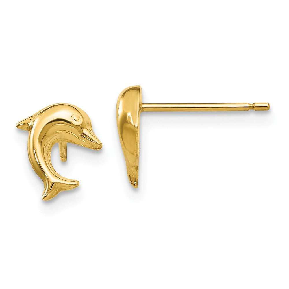 14k Yellow Gold 8 mm Small Dolphin Post Earrings (0.4 grams)