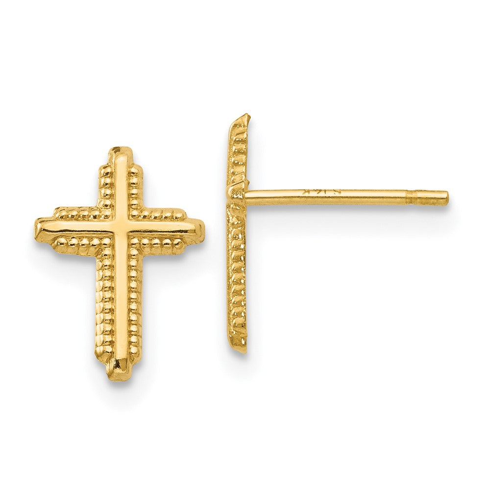 14k Yellow Gold 7 mm Polished Cross Post Earrings (0.24 grams)