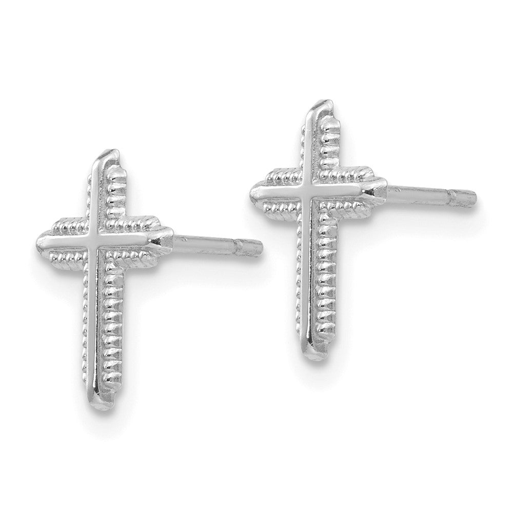 14k White Gold 7 mm Polished Cross Post Earrings (0.24 grams)