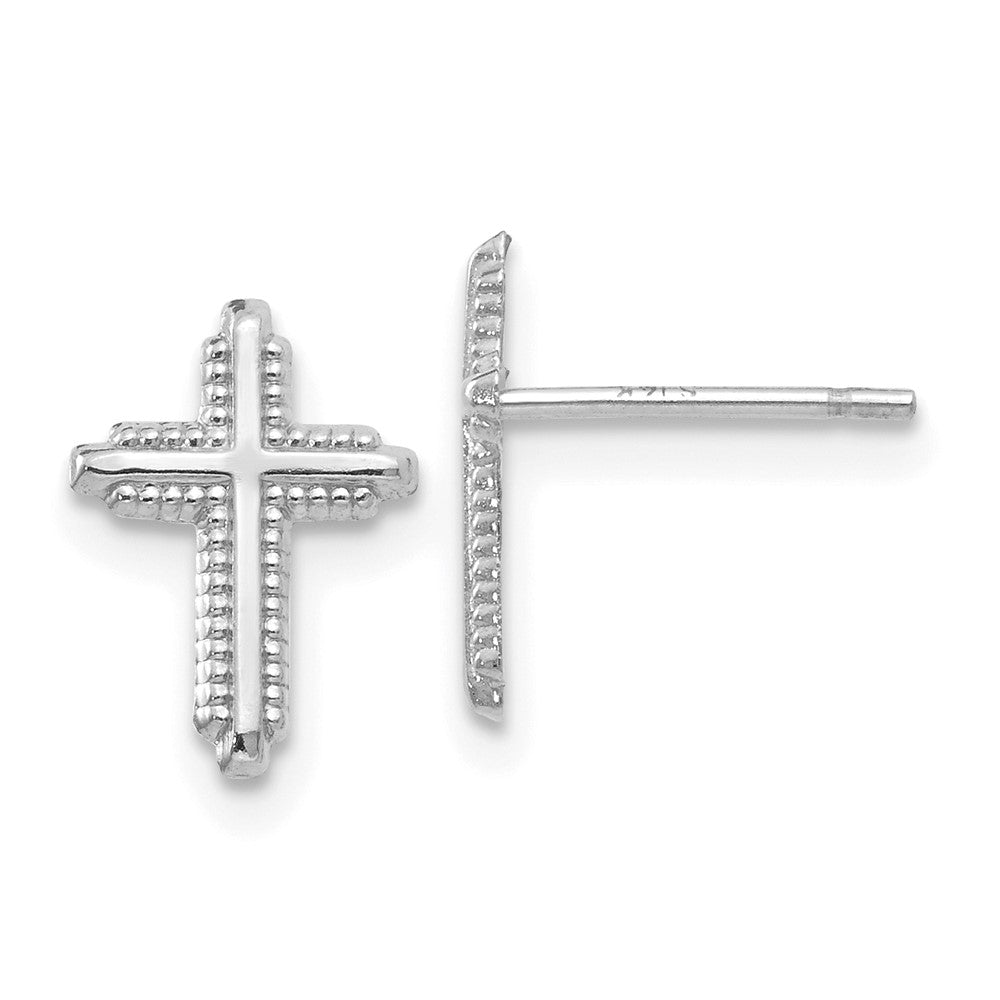 14k White Gold 7 mm Polished Cross Post Earrings (0.24 grams)