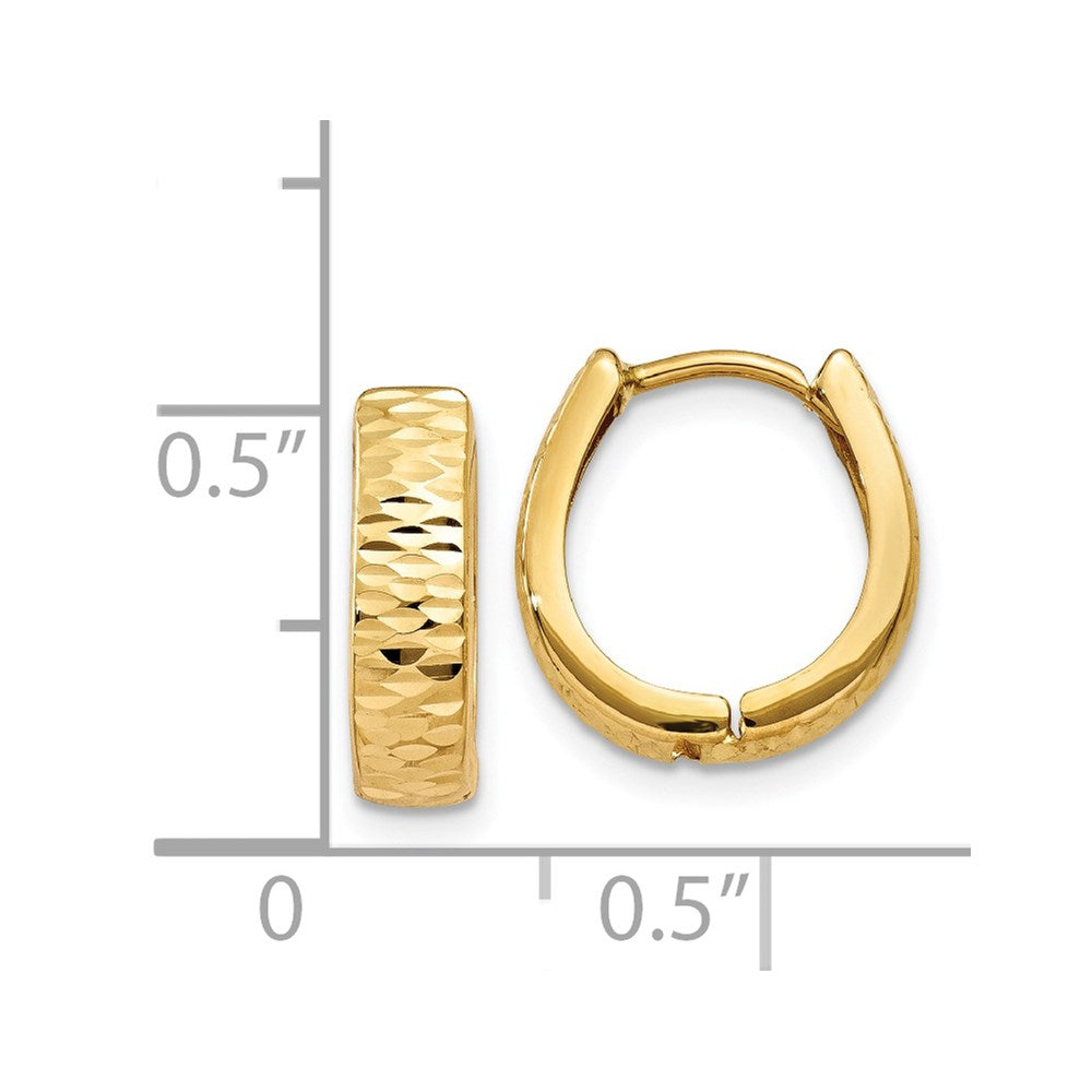 14k Yellow Gold 3 mm Gold Textured and Polished Hinged Hoop Earrings (0.76 grams)