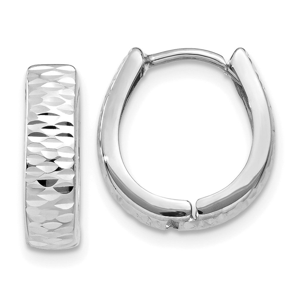 14k White Gold 3 mm Textured and Polished Hinged Hoop Earrings (0.76 grams)