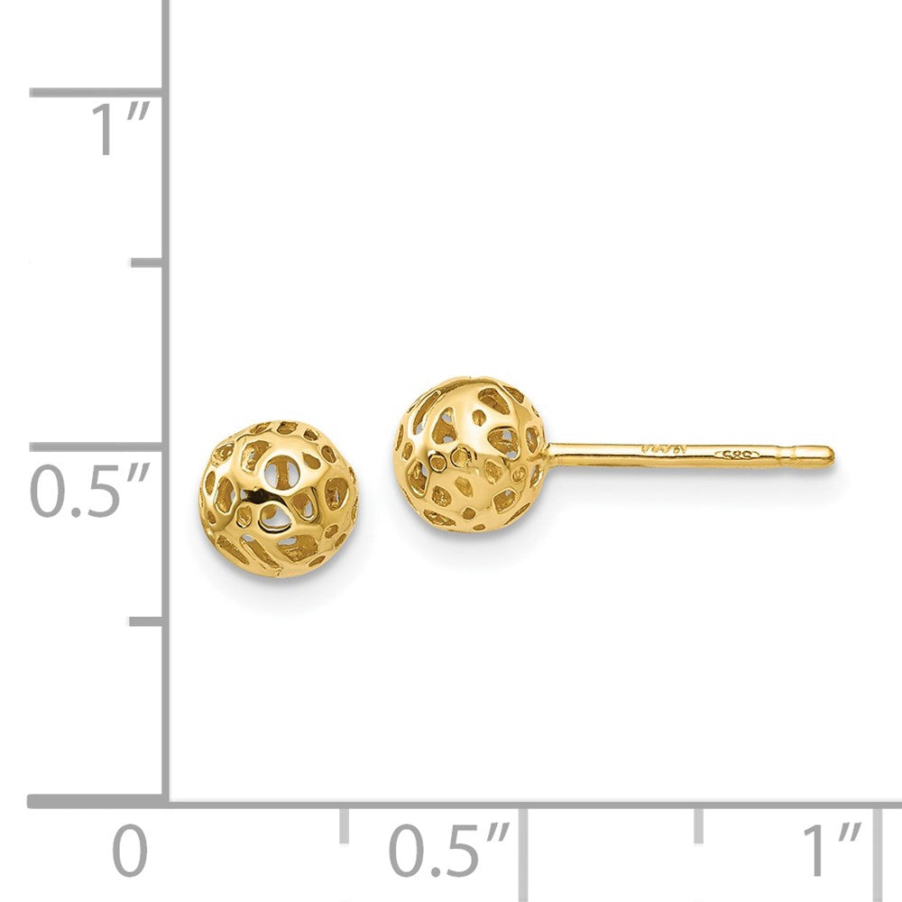 14k Yellow Gold 5.5 mm Small Fancy Ball Post Earrings (0.98 grams)