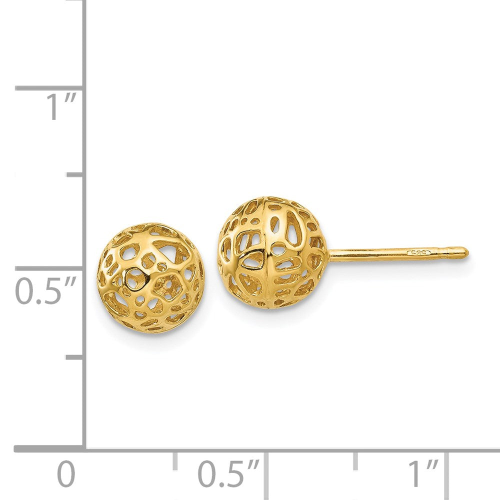 14k Yellow Gold 7.5 mm Medium Fancy Ball Post Earrings (1.33 grams)