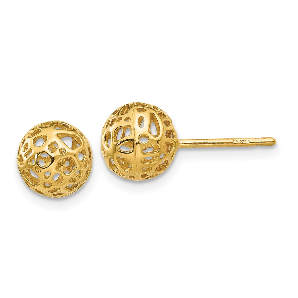 14k Yellow Gold 7.5 mm Medium Fancy Ball Post Earrings (1.33 grams)
