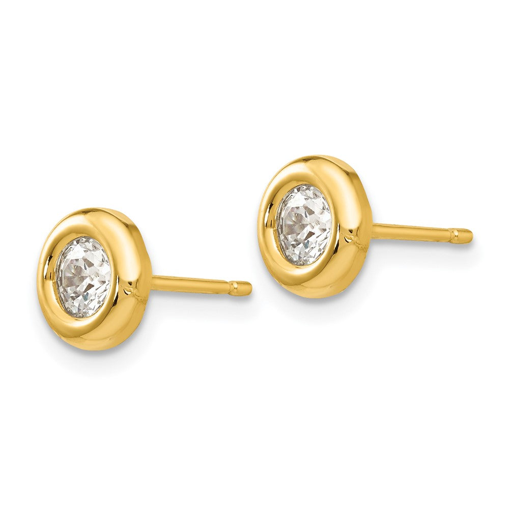 14k Yellow Gold 7 mm Polished CZ Fancy Post Earrings (0.59 grams)