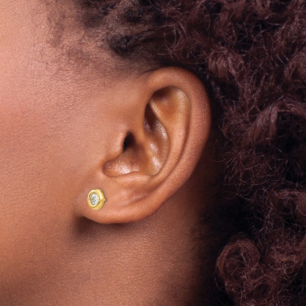 14k Yellow Gold 7 mm Polished CZ Fancy Post Earrings (0.59 grams)