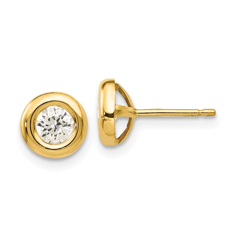 14k Yellow Gold 7 mm Polished CZ Fancy Post Earrings (0.59 grams)