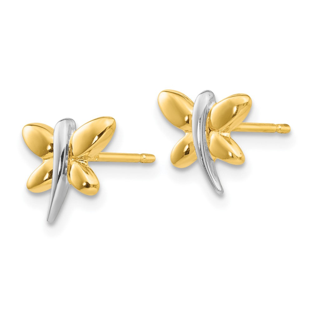 14k Yellow & Rhodium 8 mm Polished Dragonfly Post Earrings (0.55 grams)
