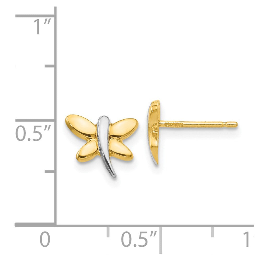 14k Yellow & Rhodium 8 mm Polished Dragonfly Post Earrings (0.55 grams)