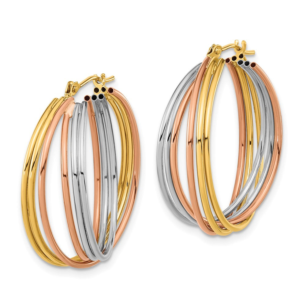 14k Tri-Color 25.1 mm Tri-color Fancy Hollow Tube Hoops (2.79 grams)