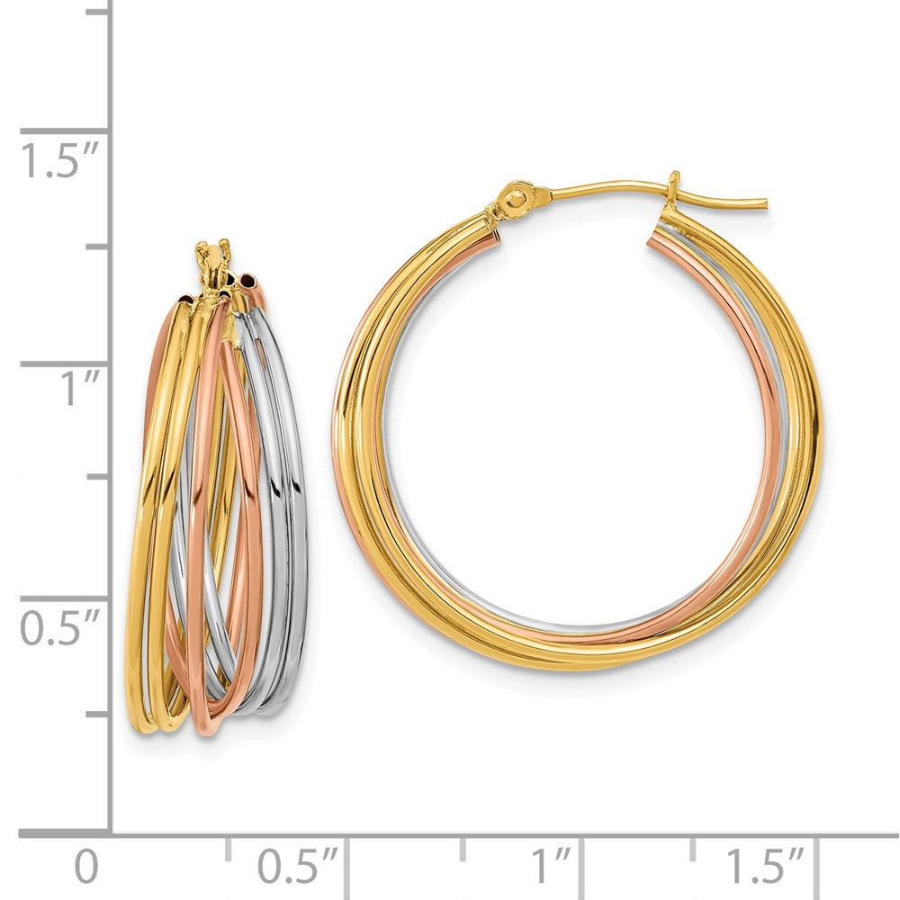14k Tri-Color 25.1 mm Tri-color Fancy Hollow Tube Hoops (2.79 grams)