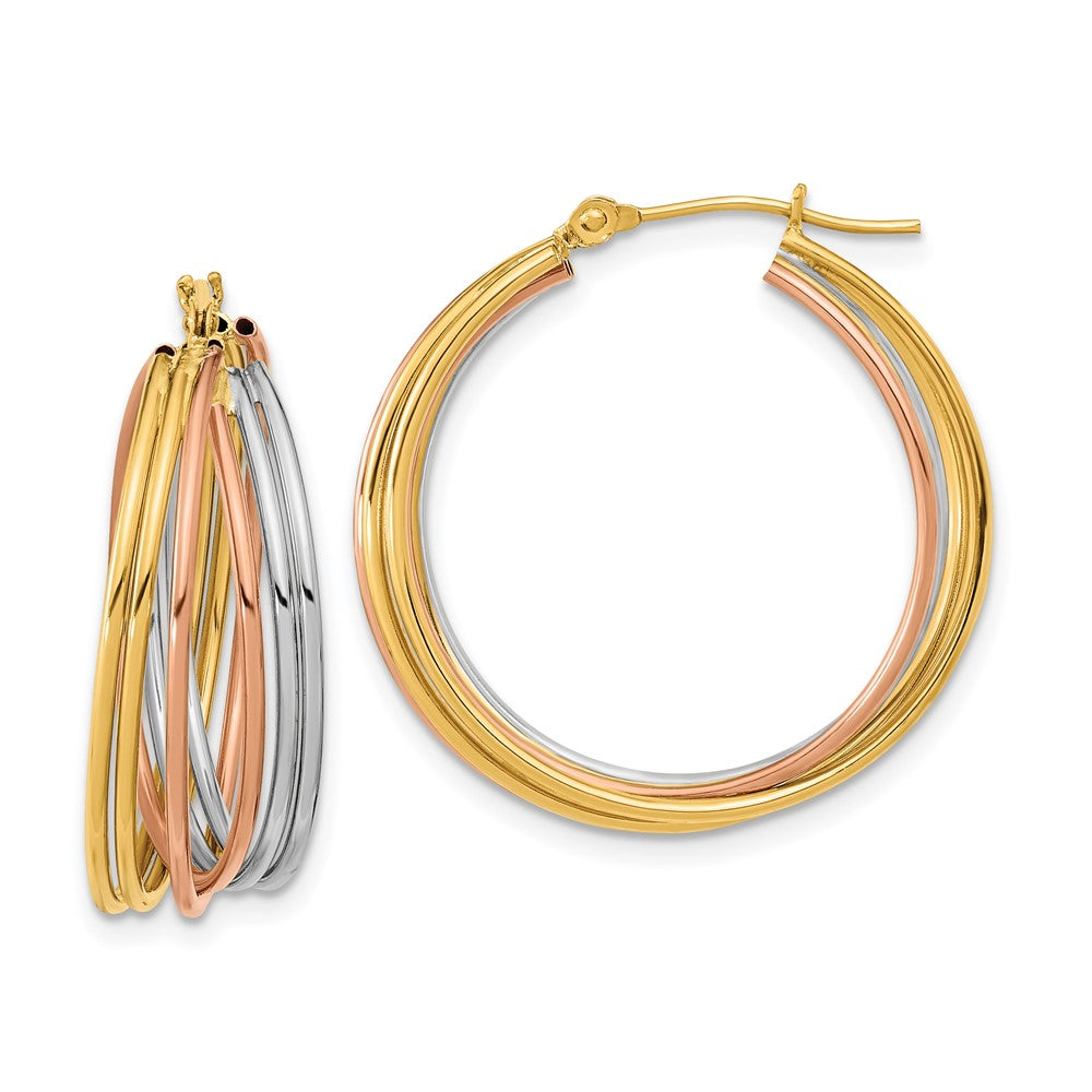 14k Tri-Color 25.1 mm Tri-color Fancy Hollow Tube Hoops (2.79 grams)