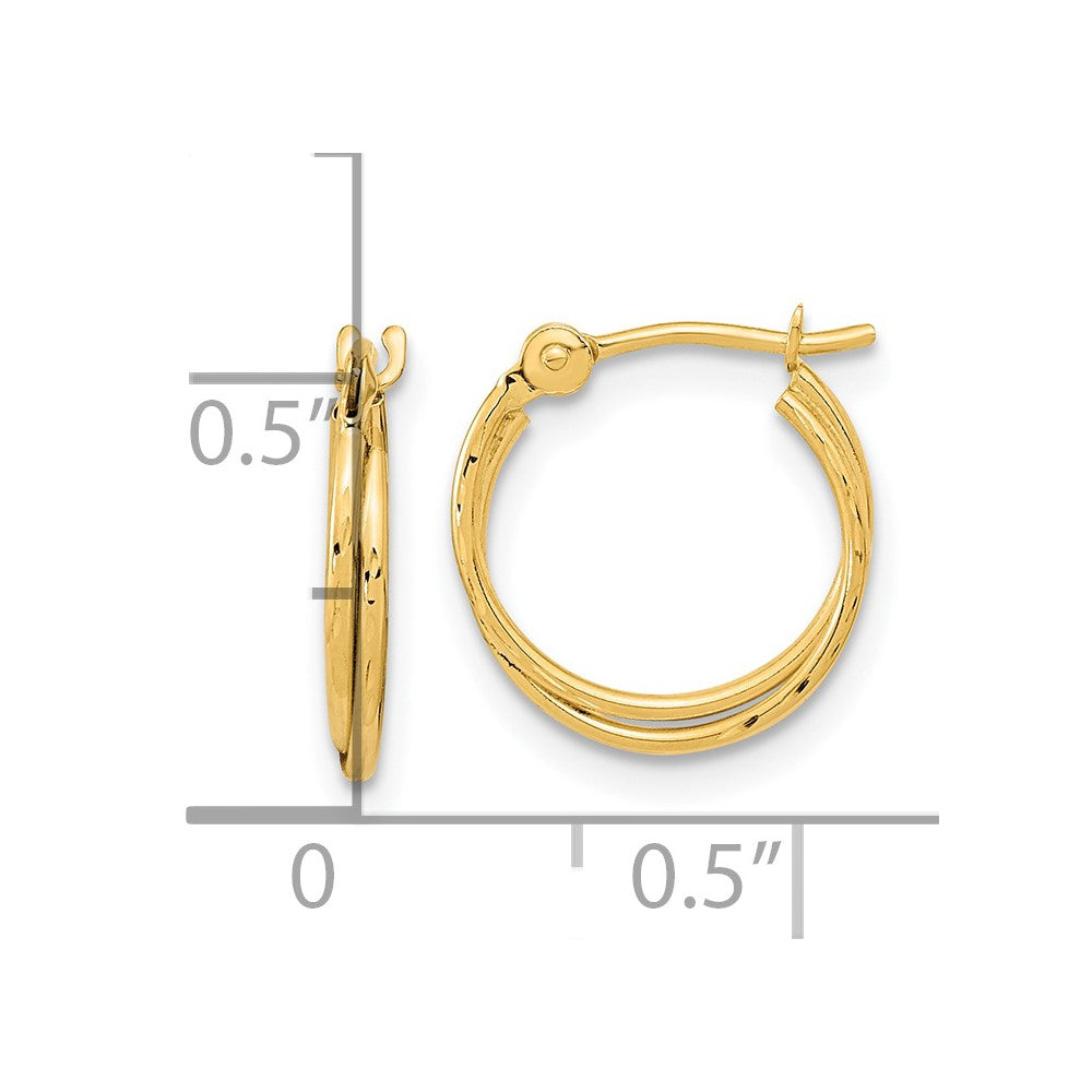 14k Yellow Gold 11.9 mm Diamond Cut Polished Double Hoops (0.42 grams)