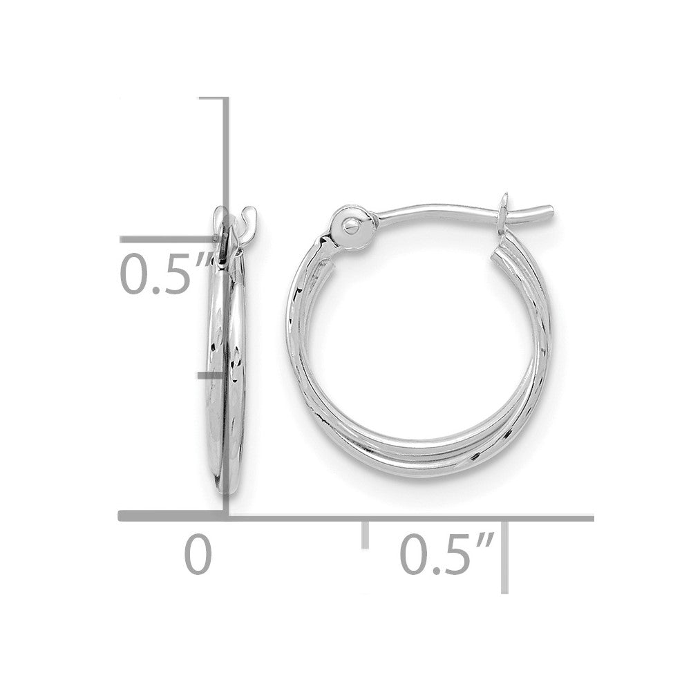 14k White Gold 11.9 mm Polished Diamond Cut Double Hoops (0.45 grams)