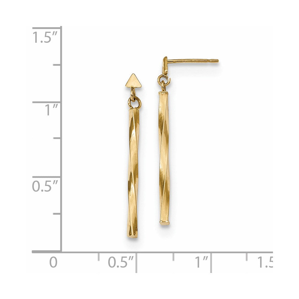 14k Yellow Gold 1.75 mm Polished Twisted Bar Dangle Earrings (1.16 grams)