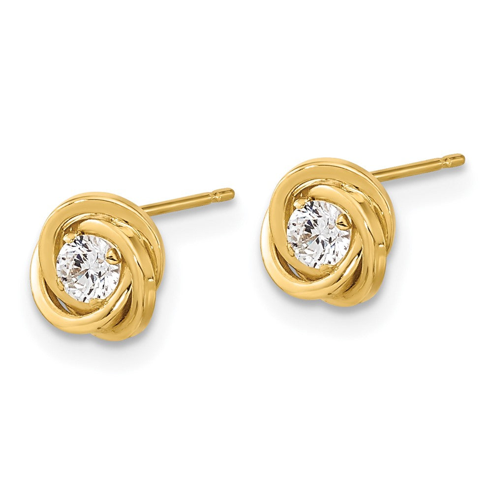 14k Yellow Gold 6.5 mm Polished CZ Love Knot Post Earrings (0.53 grams)