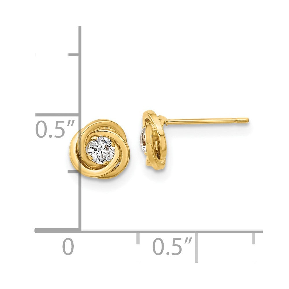 14k Yellow Gold 6.5 mm Polished CZ Love Knot Post Earrings (0.53 grams)