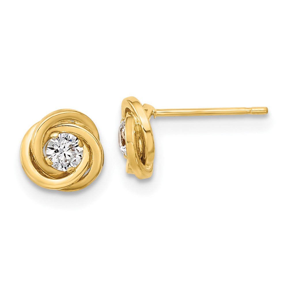 14k Yellow Gold 6.5 mm Polished CZ Love Knot Post Earrings (0.53 grams)