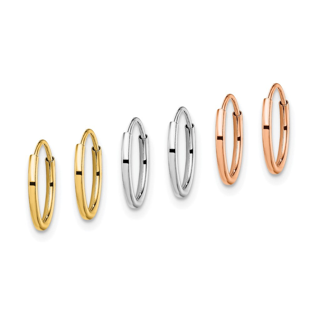 14k Tri-Color 1 mm 4K Tri Color 3-pair Hoop Earrings Set (0.51 grams)