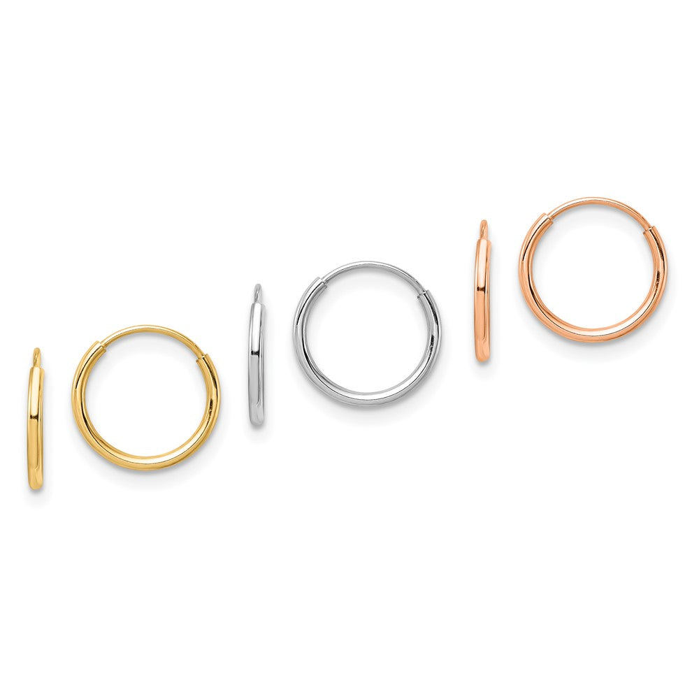 14k Tri-Color 1 mm 4K Tri Color 3-pair Hoop Earrings Set (0.51 grams)
