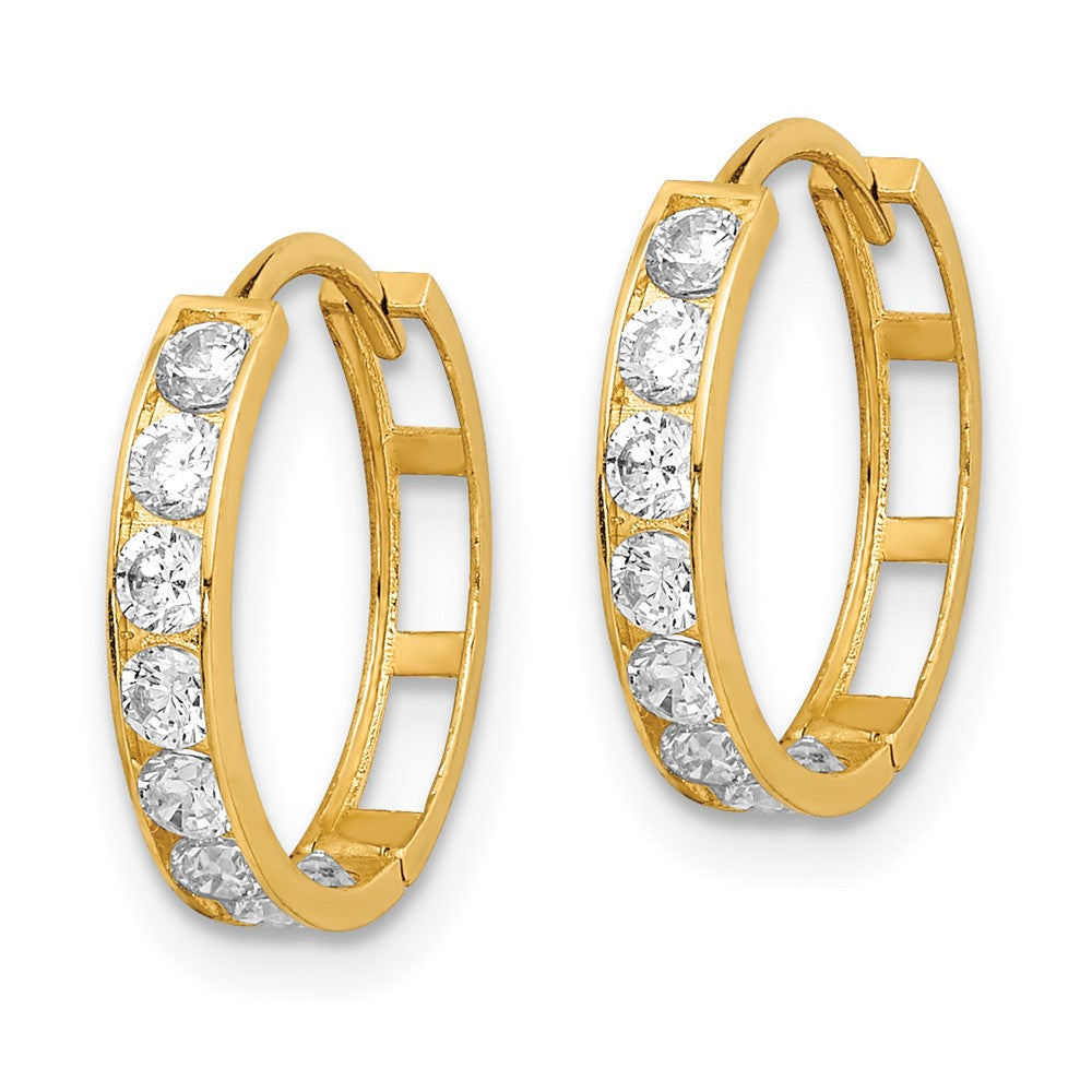 14k Yellow Gold 14.7 mm CZ Hinged Hoop Earrings (0.84 grams)