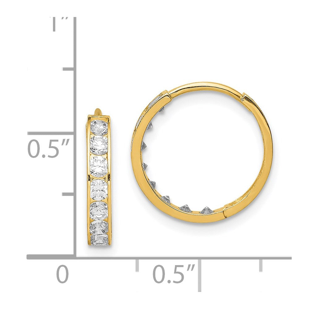 14k Yellow Gold 14.7 mm CZ Hinged Hoop Earrings (0.84 grams)