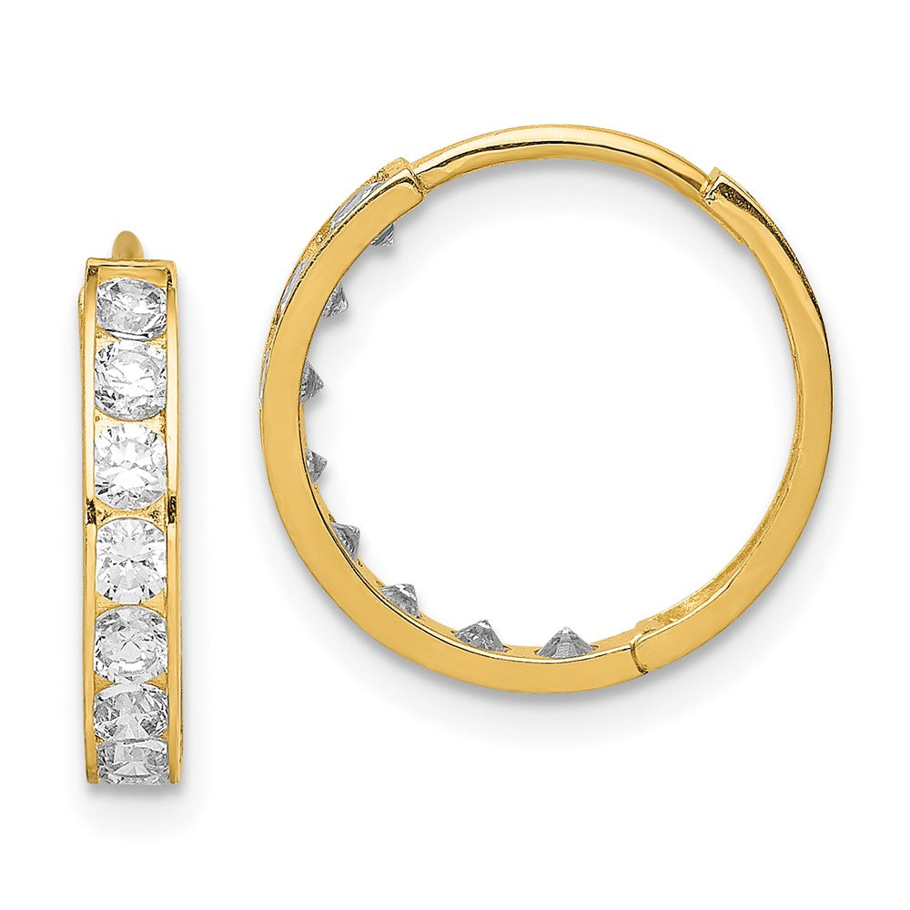 14k Yellow Gold 14.7 mm CZ Hinged Hoop Earrings (0.84 grams)