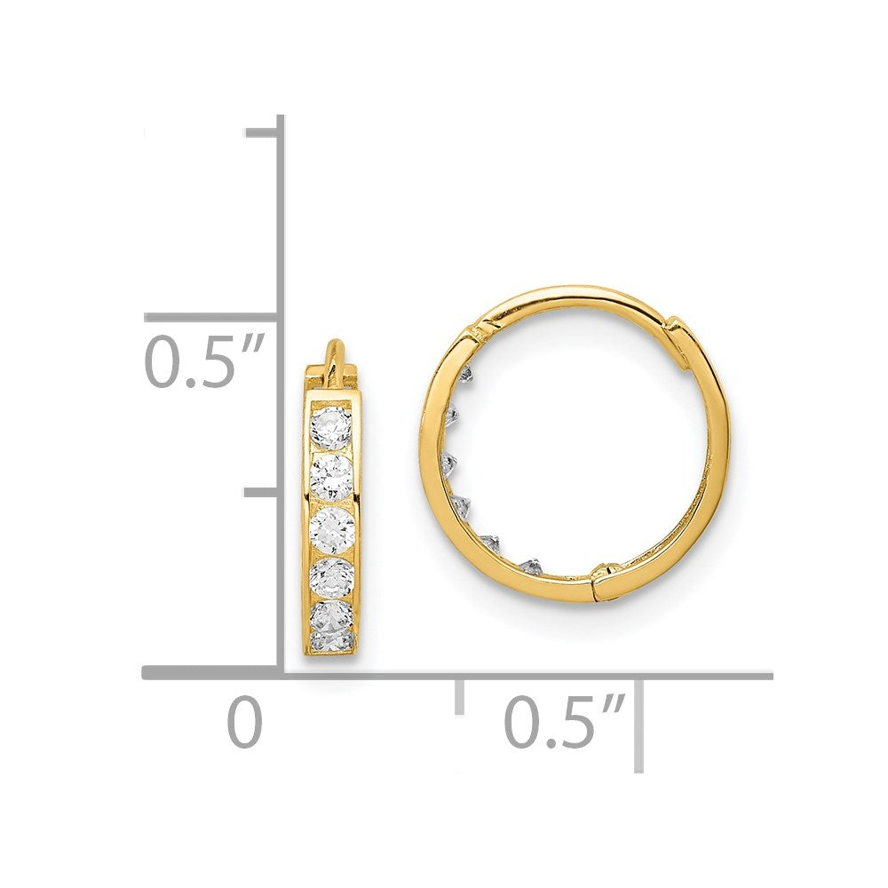 14k Yellow Gold 11 mm CZ Hinged Hoop Earrings (0.6 grams)