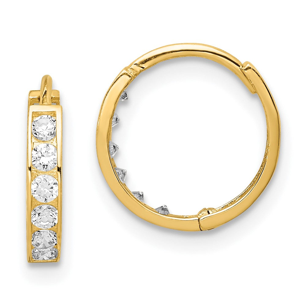 14k Yellow Gold 11 mm CZ Hinged Hoop Earrings (0.6 grams)