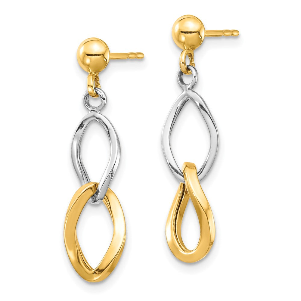 14k Two-tone 7 mm Two-tone Dangle Post Earrings (1.01 grams)