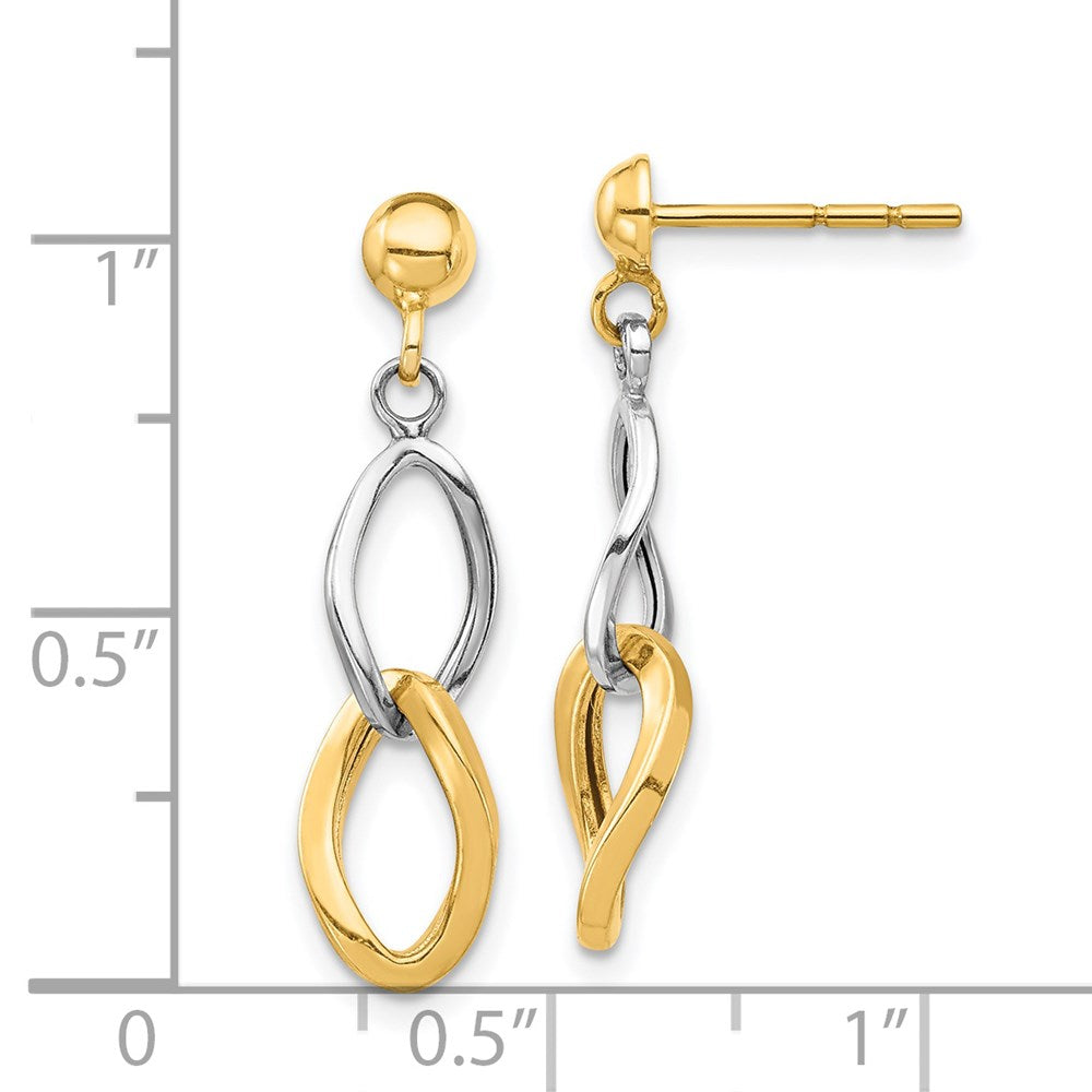 14k Two-tone 7 mm Two-tone Dangle Post Earrings (1.01 grams)