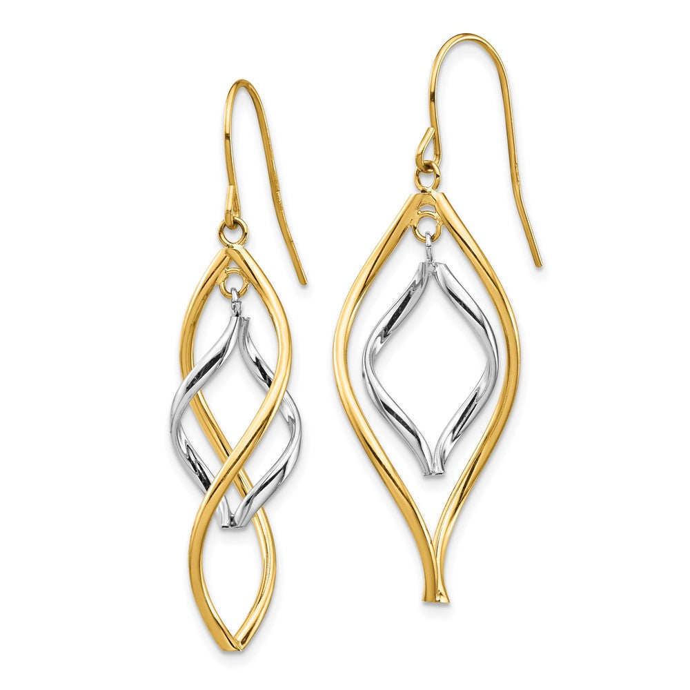 14k Two-tone 13 mm Two-tone Fancy Twisted Dangle Earrings (1.42 grams)