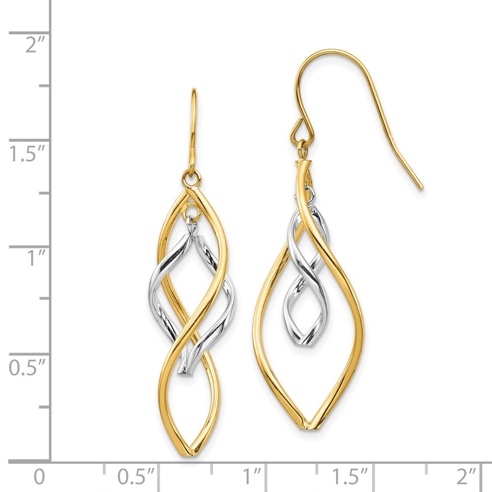 14k Two-tone 13 mm Two-tone Fancy Twisted Dangle Earrings (1.42 grams)