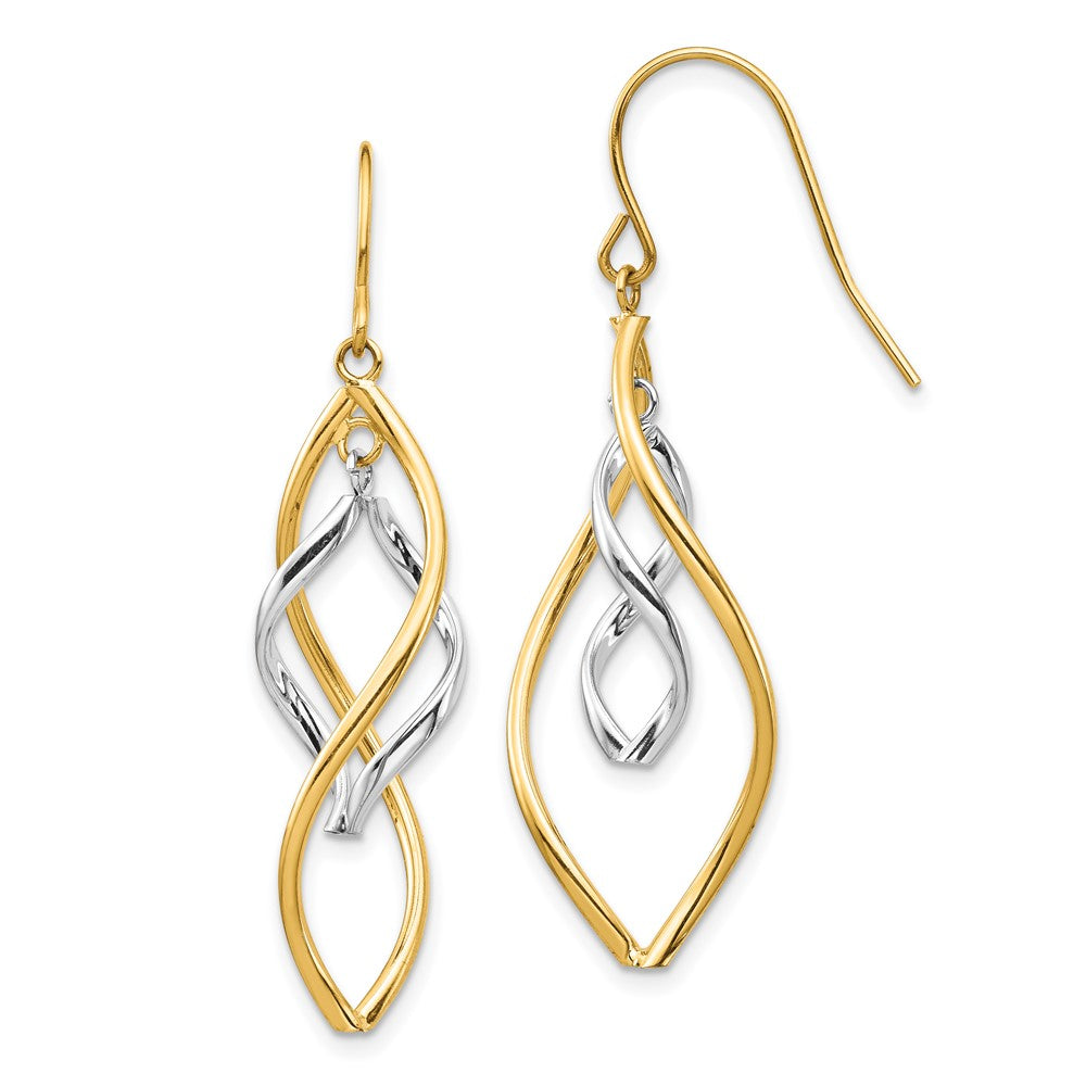 14k Two-tone 13 mm Two-tone Fancy Twisted Dangle Earrings (1.42 grams)